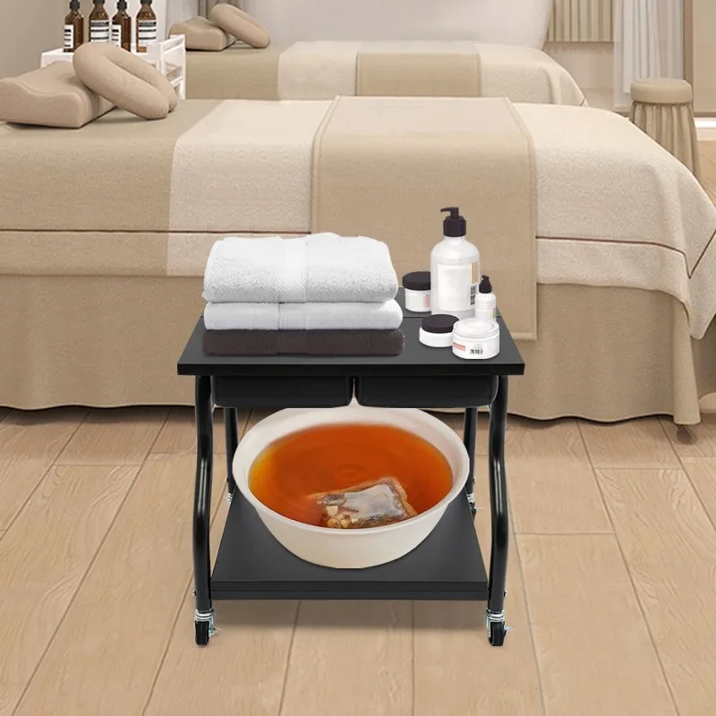 Portable Foot Bath Spa Cart Beauty Salon Nail Trolley Footrest Stand Funiture Massage Table