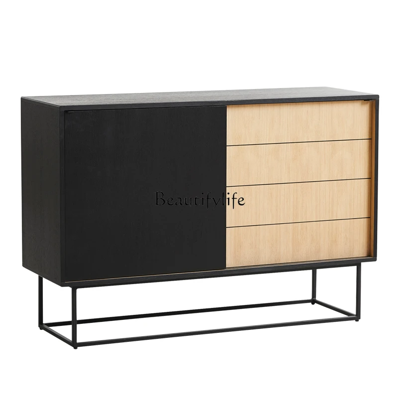 

05-Italian minimalist entrance cabinet, modern simple and beautiful high-end small apartment restaurant, black storage side cabi