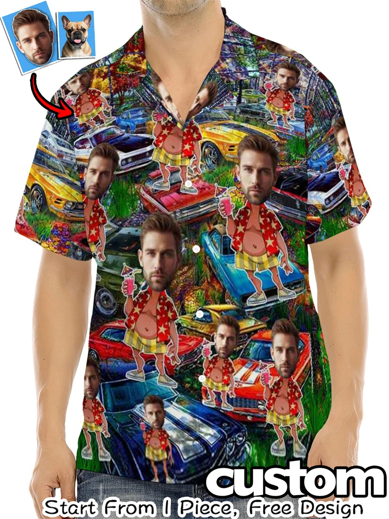 

Забавные гавайские рубашки с принтом на заказ: фото питомца, тропические пальмы, на пуговицах, с коротким рукавом, летние, для мужчин и женщин