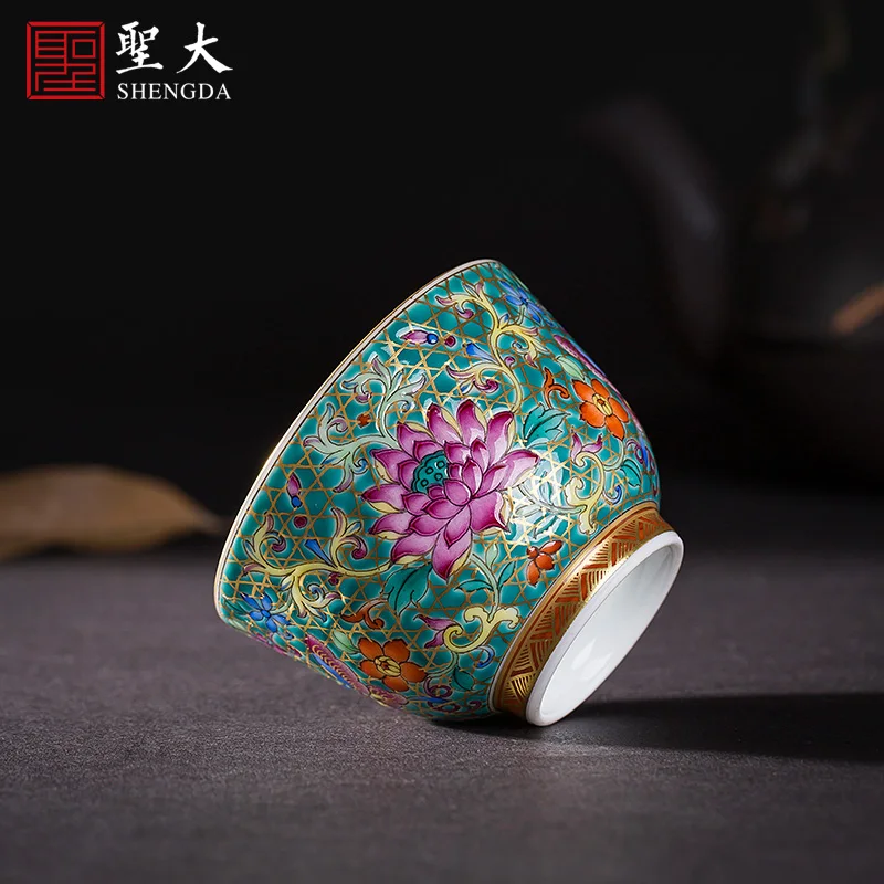 |Kung Fu tea cup pine stone green space enamel color flower butterfly owner tea cup all manual Jingdezhen tea set