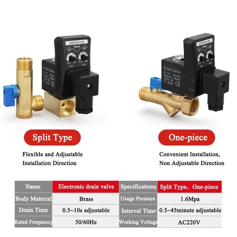 

AC 220V 1/2 Inch Electronic Drain Valve Electric Timer Auto Water Valve Solenoid Valve for Air Compressor Condensate