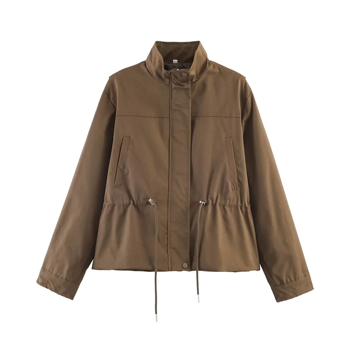 TFMLN Damen Hochkragen-Jacke mit Kordelzug, Langarm-Crop-Mantel, Frühjahr 2026, Lässige Oberbekleidung, Vielseitiger Minimalistischer Damenmantel – Detail 2