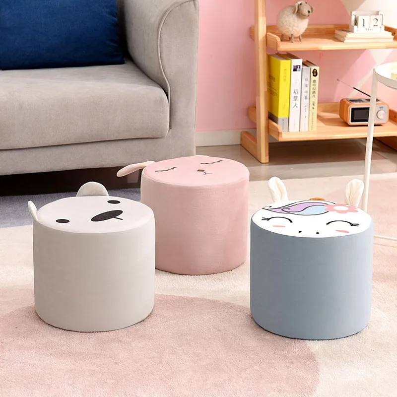 Taburete de dibujos animados para niños, taburete redondo encantador, cojines, silla para pies, muebles para el hogar