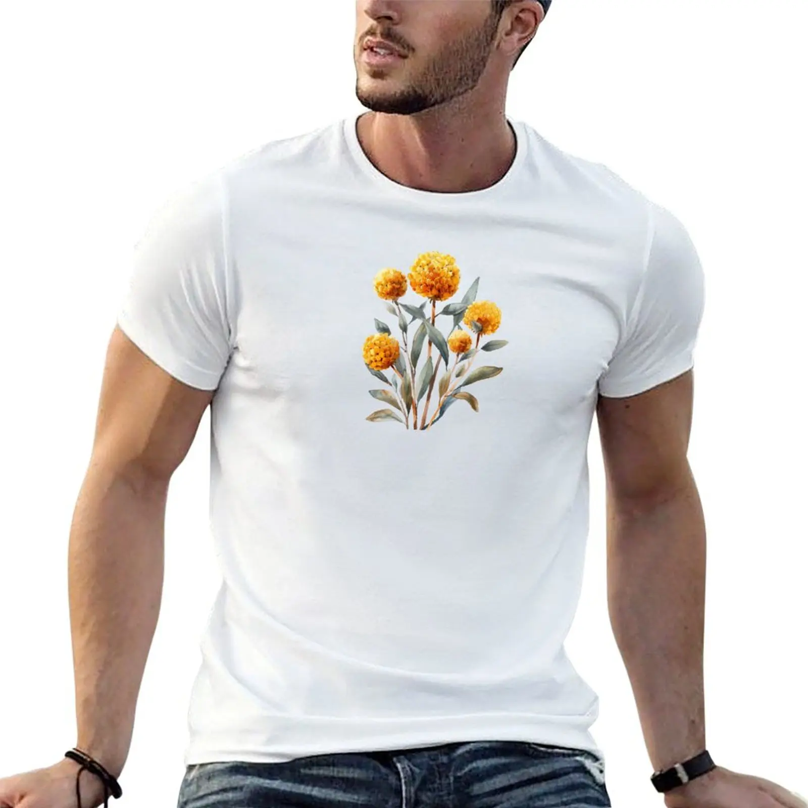 Native Australian Flora, Flower, Billy Buttons (Craspedia) T-Shirt Fitness Quick Dry Short Sleeve Top