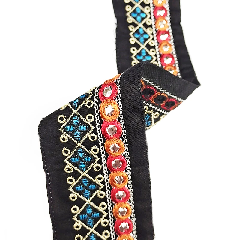 6.2 CM Ethnic Style Embroidery Fabric Sequins Lace Handmade Diy Clothing Home Textile Cuff Collar Material Decoration