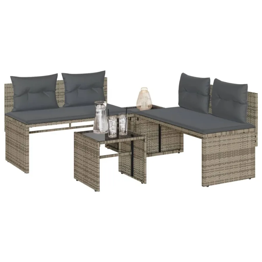 

4 Piece Patio Sofa Set with Cushions Grey Poly Rattan