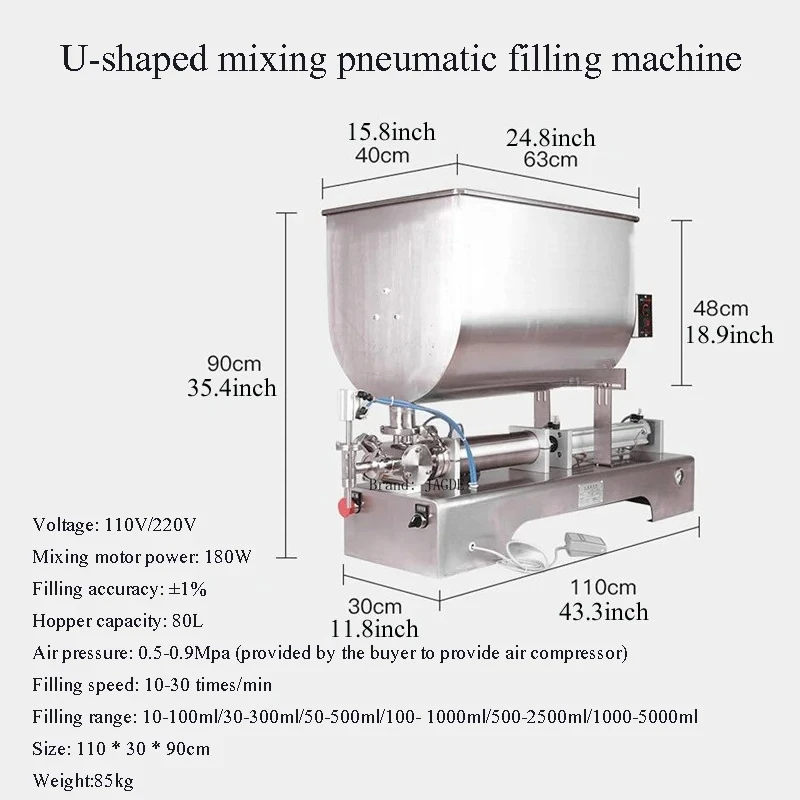 Packaging Machinery Semi Auto Paste Sauce Tomato Paste Filling Machine Pneumatic Piston Filler With U-Shaped Hopper