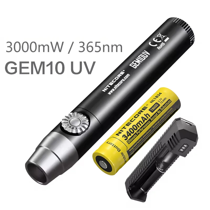NITECORE GEM8 GEM10UV Jewelry Appraisal Lamp Adjustable Powerful Jewel Detection Flashlight Gemstone UV Lantern with Battery