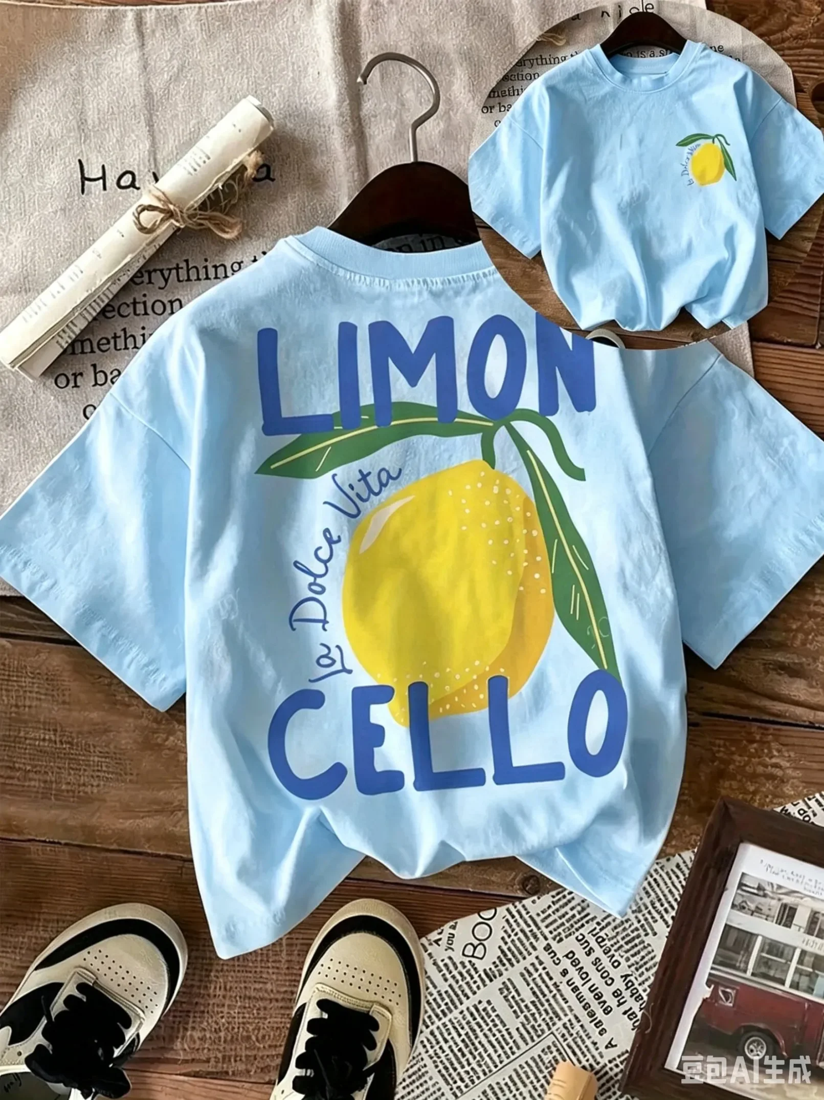 2026 Summer T-shirt, Casual and Relaxed Short-sleeved Design with Cartoon Lemon Print. Various Colors. Children Will Love It.