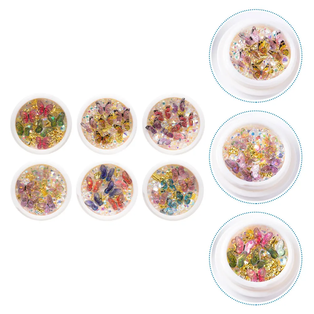 

Butterfly Nail Art Accessories 6 Boxes Alloy Rhinestones Glitter DIY Manicure Stickers Decorations Home Salon Use
