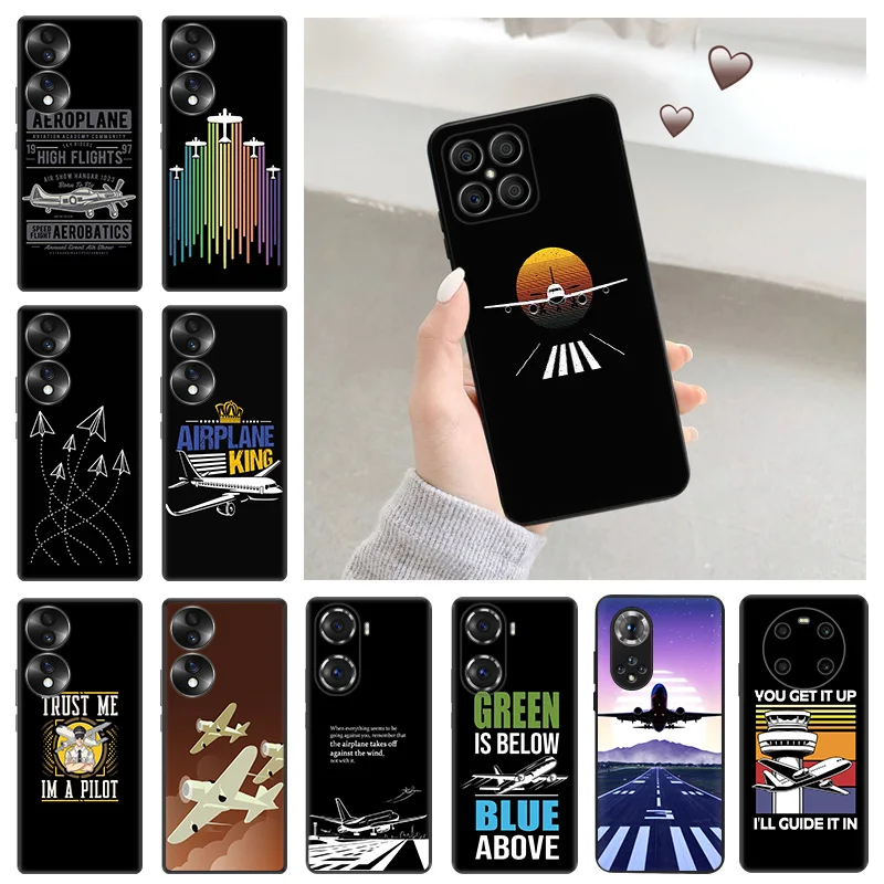 Soft Silicone Phone Case for Honor X7b X9b X6a X7 X8 b 70 90 Magic5 Airplane Aircraft Take Off Huawei P20 P30 P40 P-Smart Cover