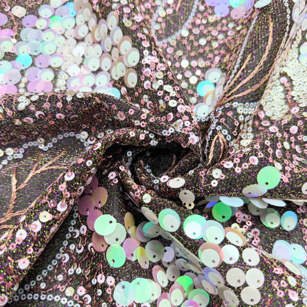 

Lastest Floral Embroidered Velvet Fabric With Large Sequins For Theater Stage Costume And Performance Evening Dress 5 Yards