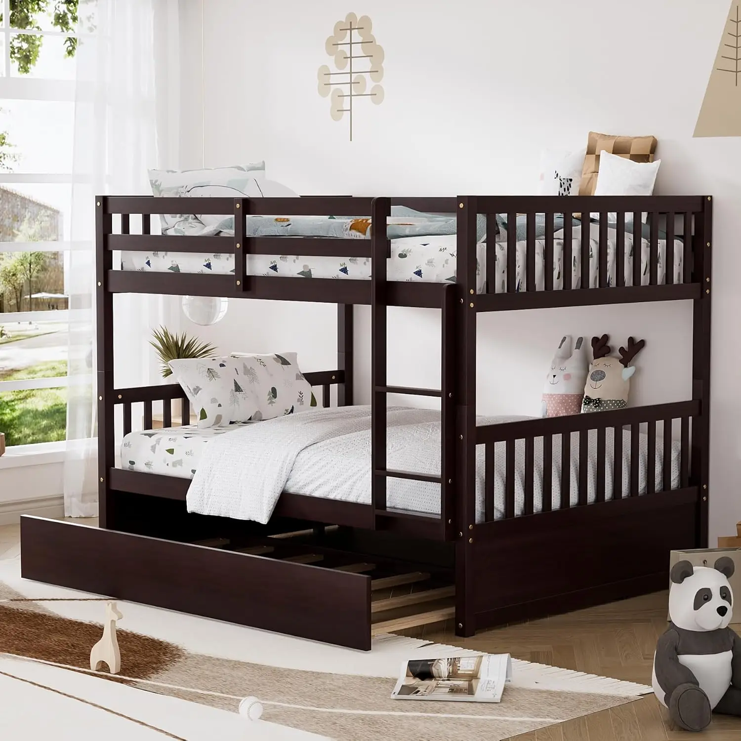 

Ouyessir Full Over Full Bunk Bed With Trundle, Solid Wood Bunk Beds Convertible To 2 Full Size Platform Beds, With Twin Size