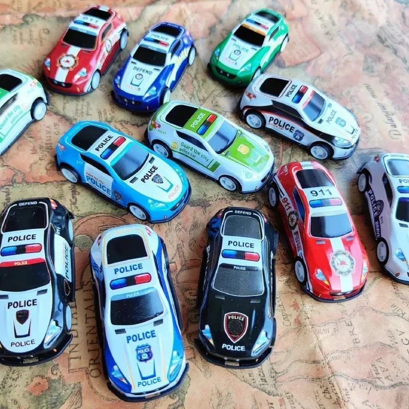 10 Uds. De juguetes de modelo de coche de aleación, Mini coches de policía de hoja de hierro fundido a presión para niños, vehículo de inercia deslizante, regalos de juguete para cumpleaños para niños