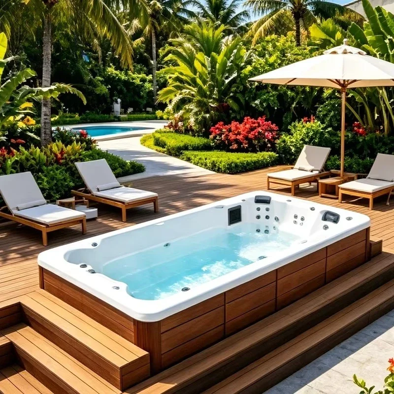Family Dual Zone Acrylic Swim Spa Independent Control Swim & Hydro Massage Two Function Outdoor Backyard Pool