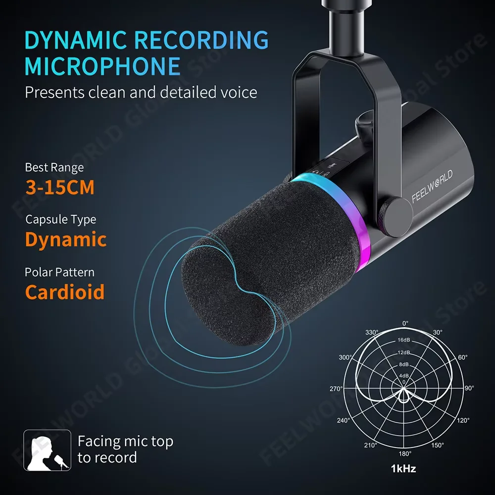 FEELWORLD NEW PM1 XLR USB Dynamic Microphone for Podcasting Recording Gaming Live Streaming