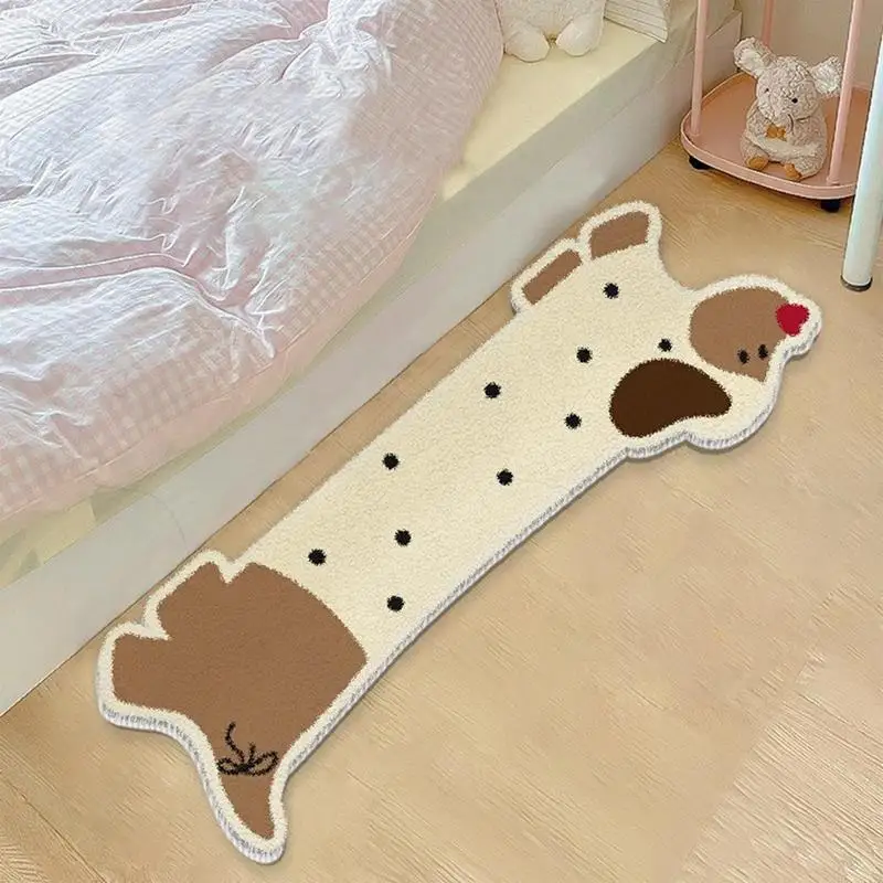 Cue Bedside Rug Funny Dog Bedroom Mat With Non-Slip Base Adorable Dachshund Fuzzy Rugs Irregular Shaped Rug Dachshund Front Door