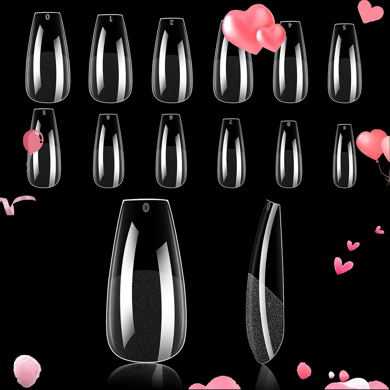 24pcs  Nails Full Cover Ballerina Nail Tip Clear Fake Nail for Acrylic Nail Soak Off DIY Salon 12Sizes