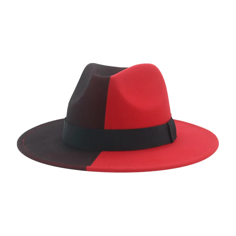 Kapelusz Fedoras Kapelusze Zimowe Kobiety Patchwork Filcowe Czapki Mężczyźni Fedora Czerwony Czarny Nowa Moda Luksusowe Czapki dla Mężczyzn Sombreros De Mujer Gorros