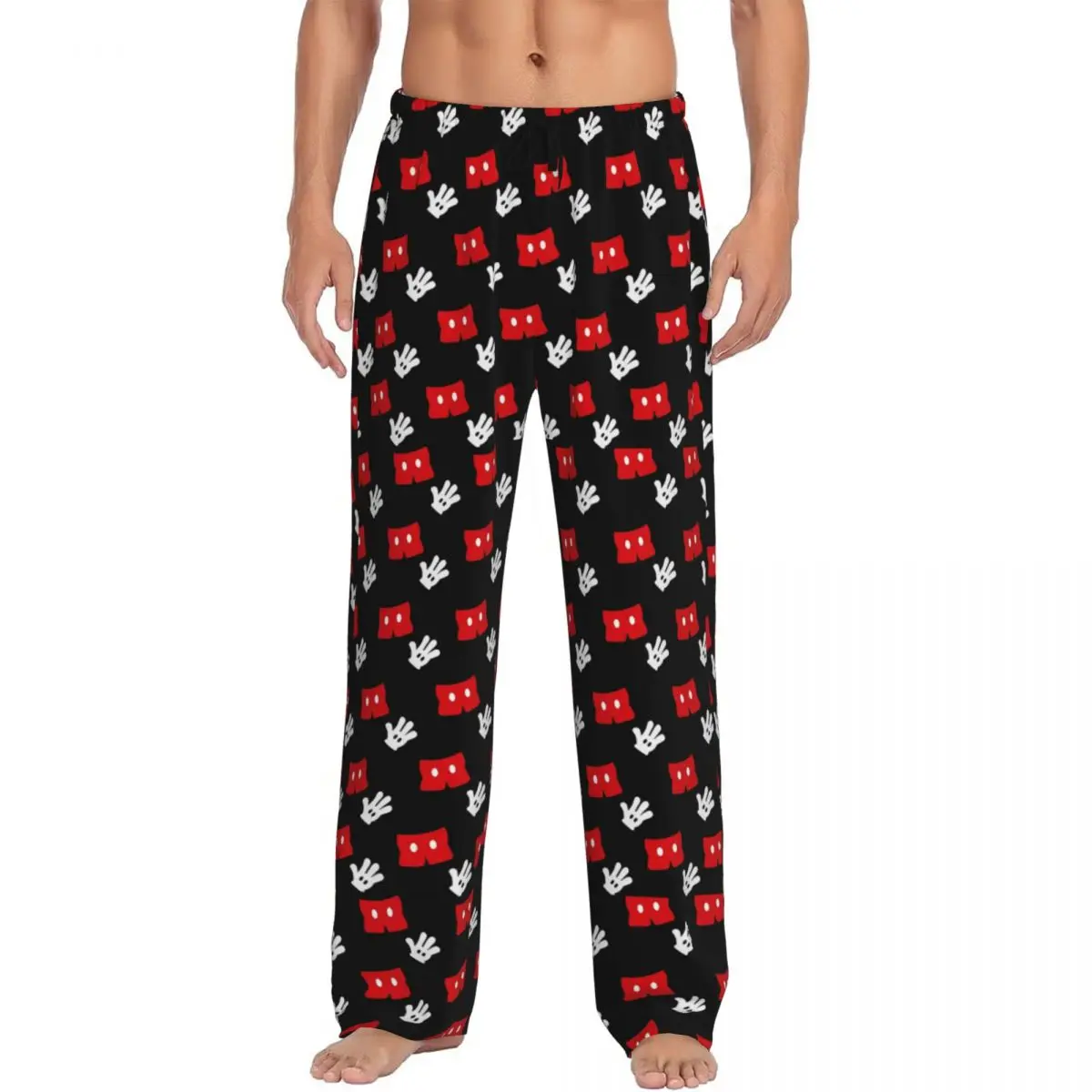 Custom Cartoon Mickey Mouse Red Pink Polka Dot Bow Pajama Pants Men Mouse Lounge Sleep Drawstring Sleepwear Bottoms with Pockets