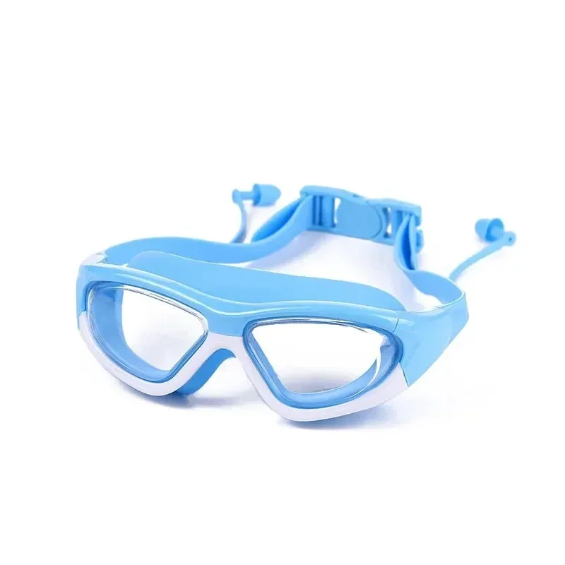 Wasserdichte und beschlagfreie Schwimmbrille für Kinder mit großem Rahmen, praktische Schwimmbrille mit Silikon-ohrstöpseln. – Detail 9