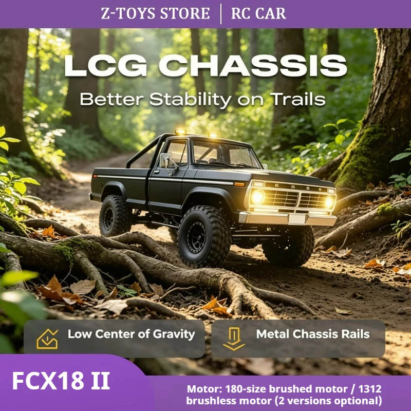 FMS FCX18 II Ford F100 Brushless RC Truck 1/18 4WD RTR Off-road Rock Crawler RC Car Black 118L01BLBK