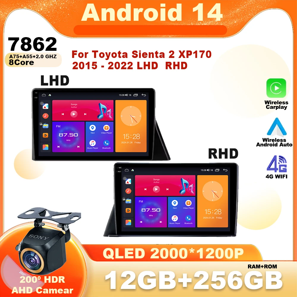 

Android 14 For Toyota Sienta 2 XP170 2015 - 2022 LHD RHD Car Radio Multimedia Video Player Navigation GPS Auto Carplay DSP WIFI