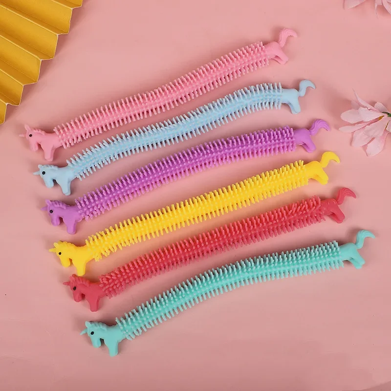 Funny Unicorn Pull Worm Stretch String TPR Rope Kids Toy Birthday Party Game Favors Gift Children 12Pcs Stress Relief Fidget Toy