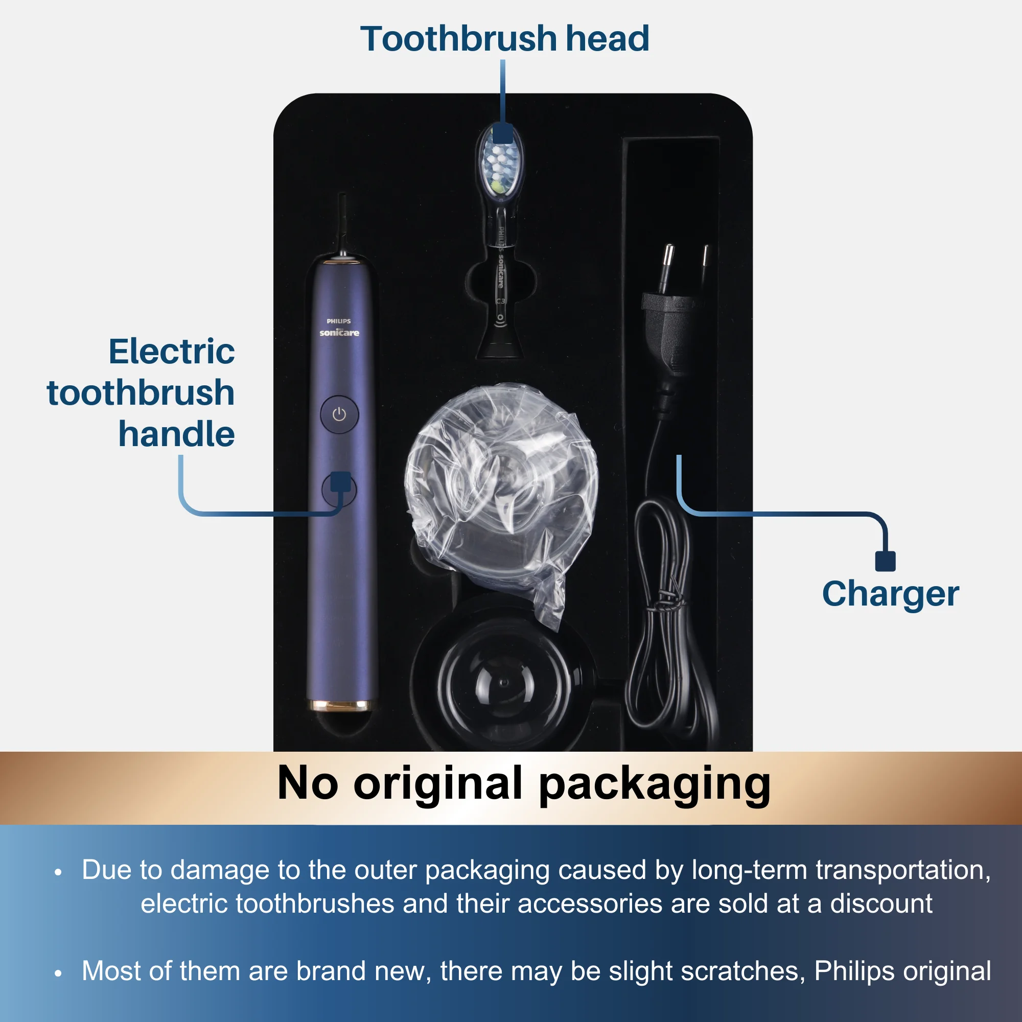 فرشاة أسنان فيليبس سونيكير 9500 الكهربائية HX993، بدون تغليف أصلي، مع بلوتوث، رأس فرشاة C3