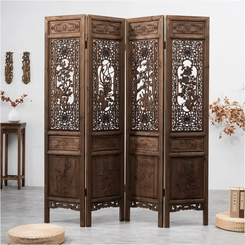 

Screen partition folding mobile new Chinese-style solid wood living room entrance office
