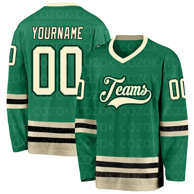 Custom Green White Hockey 3D Print You Name Number Men Women Ice Hockey Jersey Competition Training Jerseys