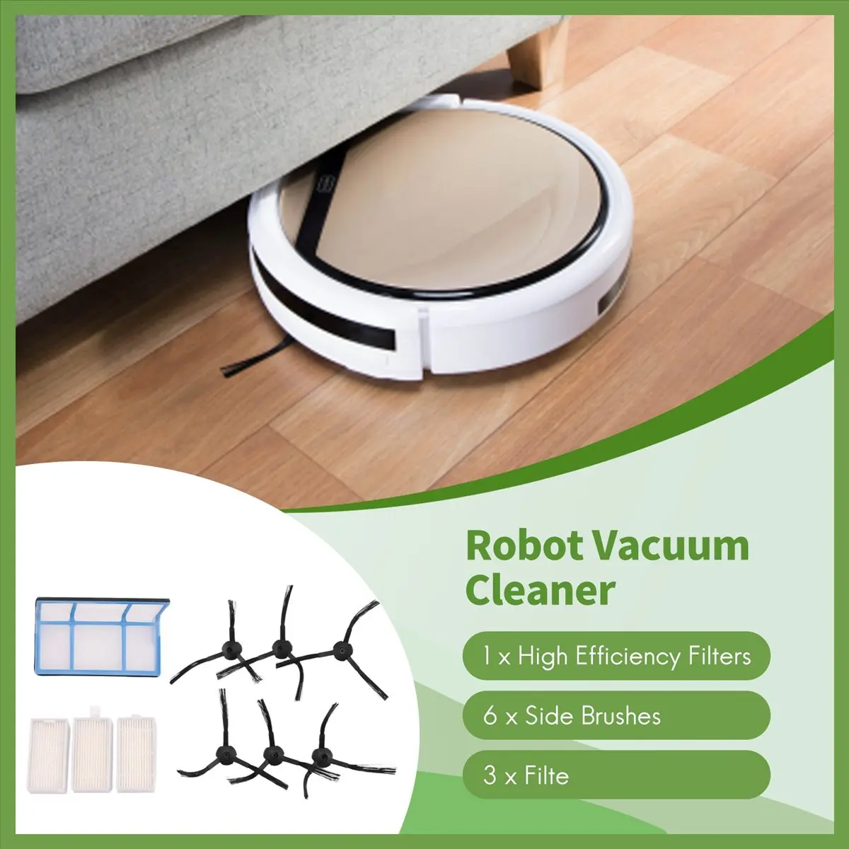 #66Y Replacement 1x Primary Filter+3x Filters+6x Side Brushes,Robot Vacuum Cleaner,(plastic)