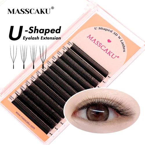 Las pestañas más nuevas en forma de U, 0,07mm de espesor, 3D/4D/5D/6D, negro oscuro mate, aspecto Natural, extensiones de pestañas de MASSCAKU