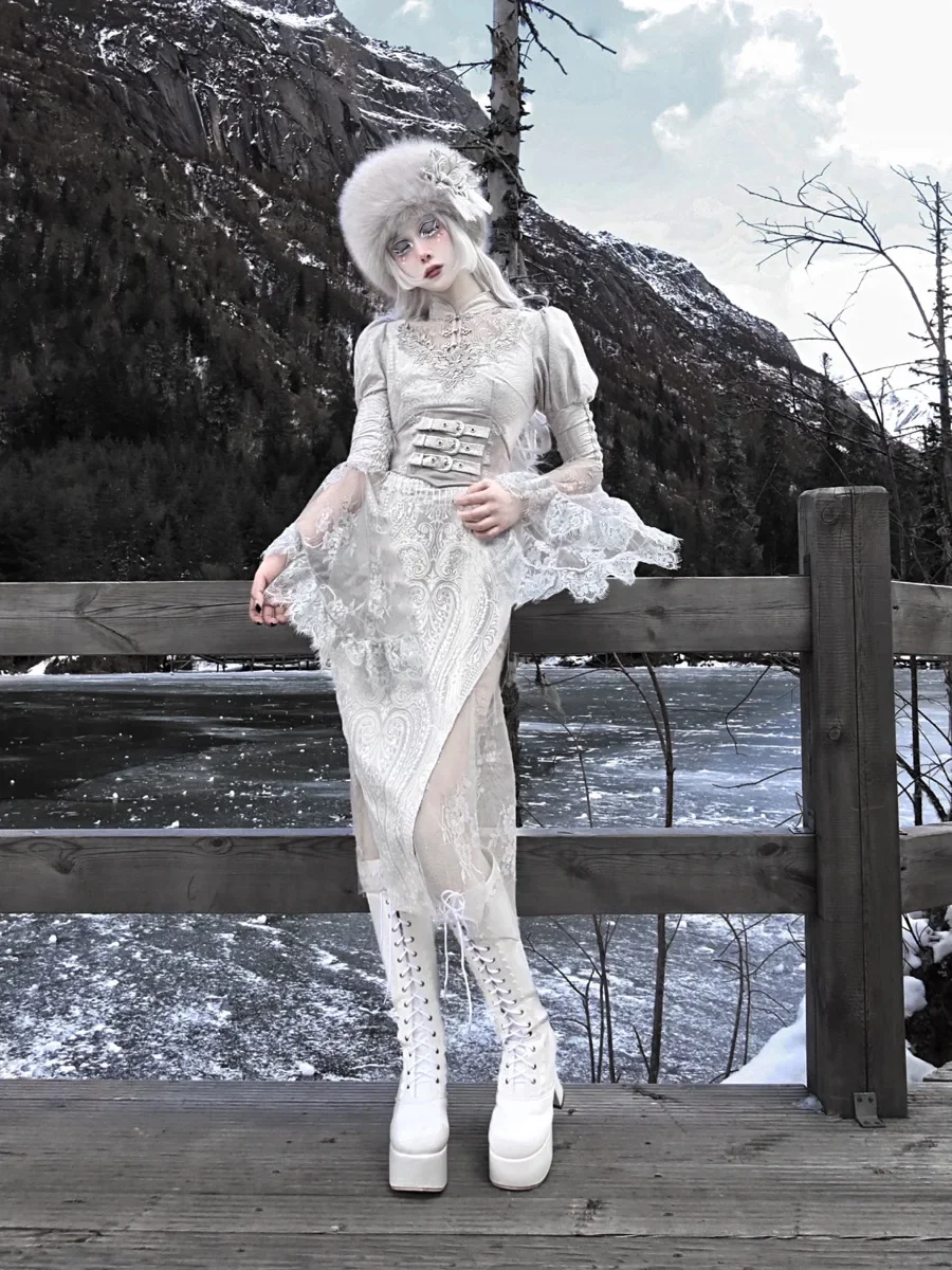 goth holiday dress Gothic Lilith Maxi Dress by Restyle with Harness and Mesh Skirt main image 0