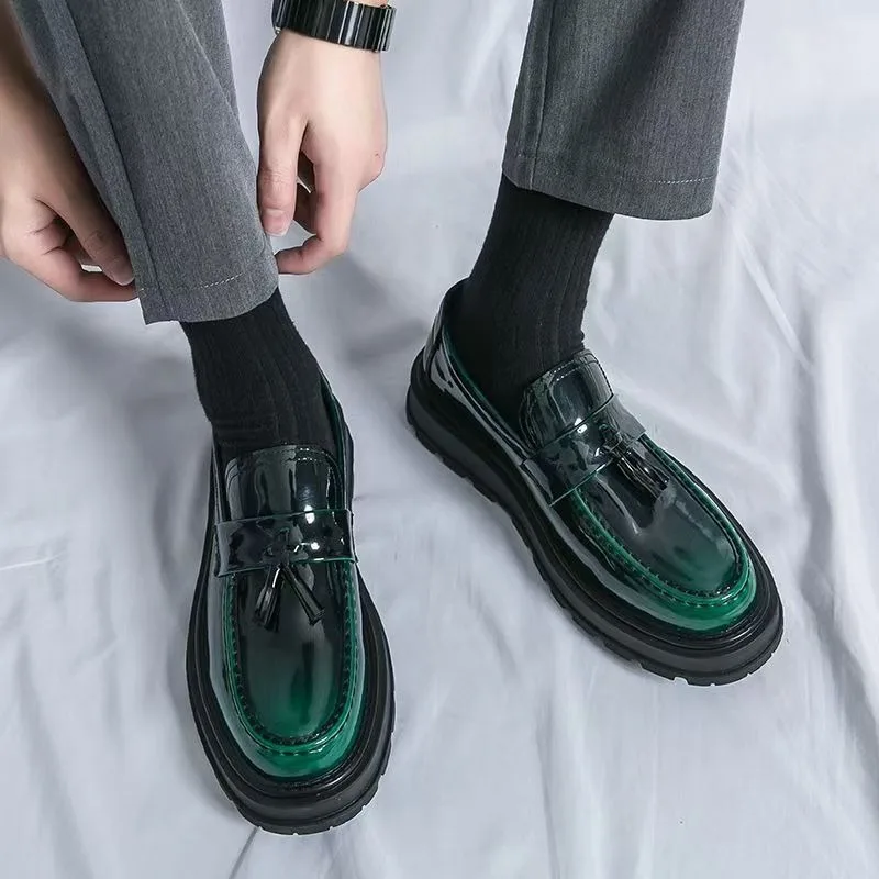 Trend Designer New Black Green Height Increasing Leather Casual Shoes for Men Platform Loafter Formal Wedding Dress Homecoming