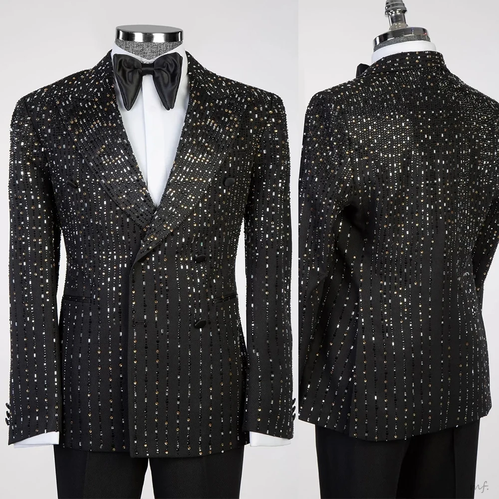 

Роскошные свадебные смокинги с бусинами, пиджак из 2 предметов, двубортный пиджак с остроконечными лацканами, формальный пиджак для выпускного вечера, приталенный крой с бриллиантами, индивидуальный заказ