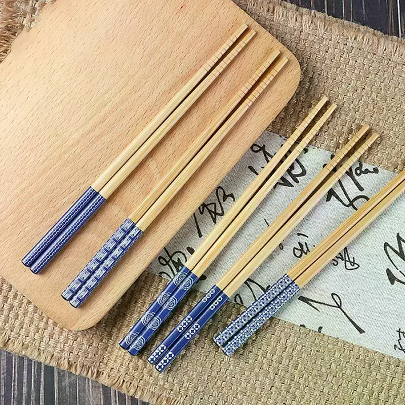 Reusable 5 Pairs Tableware Handmade Bamboo Japanese Wood Chopsticks Sushi Food Wooden Chop Sticks