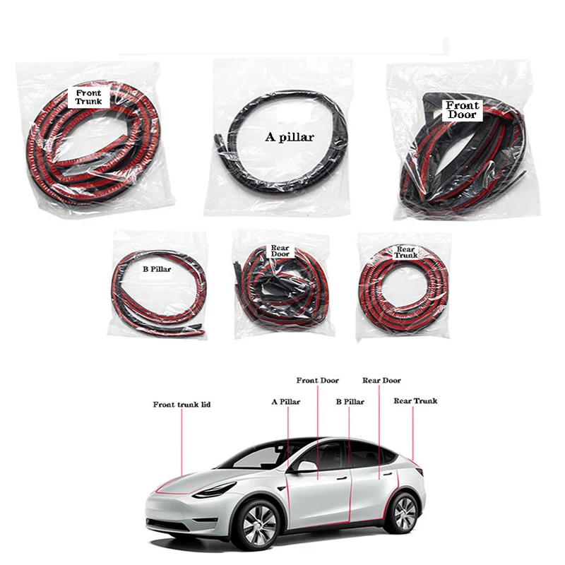 

Car Door Seal Strip Kit For Tesla Model 3 Y X S Soundproof Noise Insulation Weatherstrip 1Set