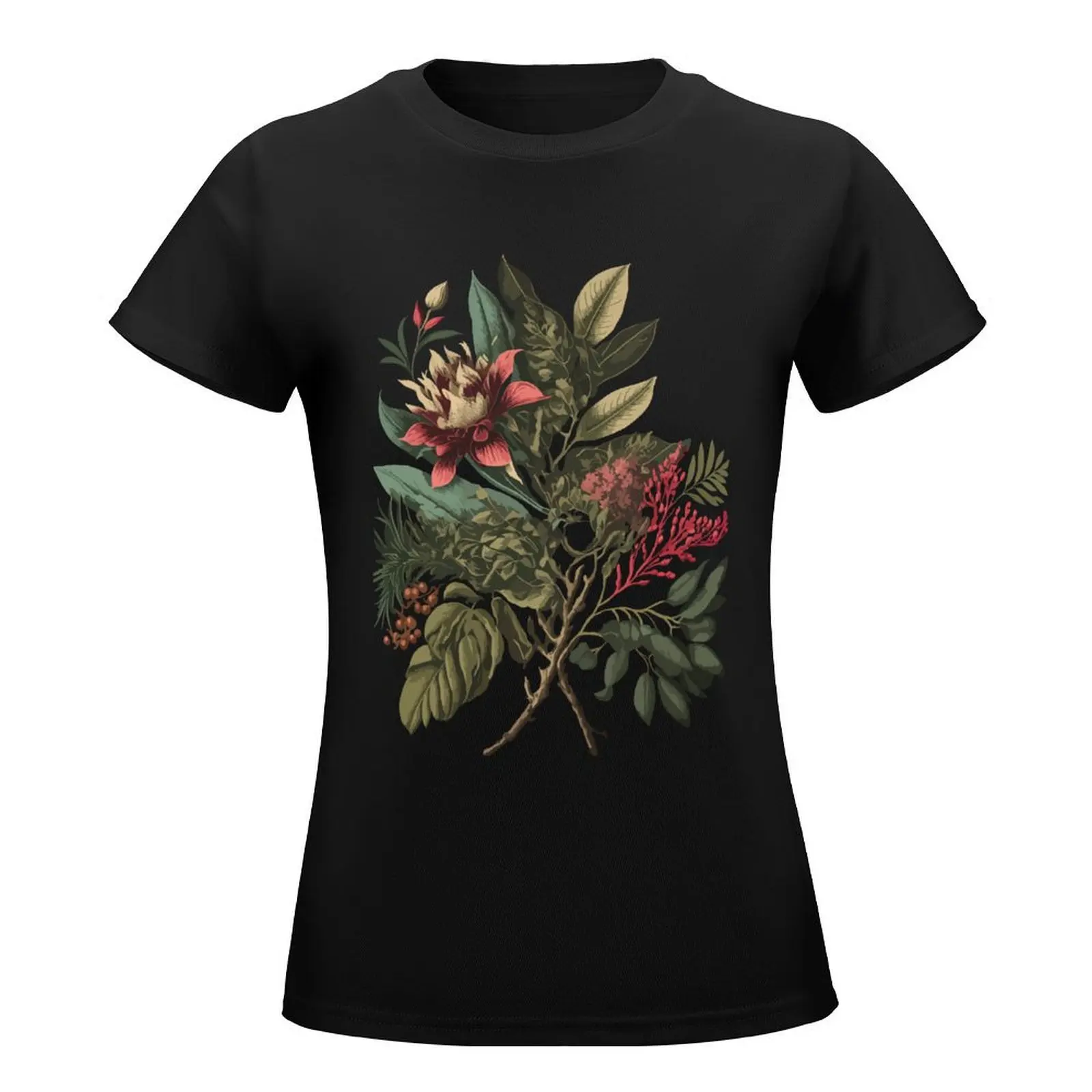 Dark Academia Luxury Botanical T-Shirt tops shirts graphic tees Women's tops