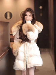 Light Fake Fur Collar Large Lapel Bright Color down Cotton Jacket Coat Women's Mid-Length Winter Clothes Women Windproof Parka