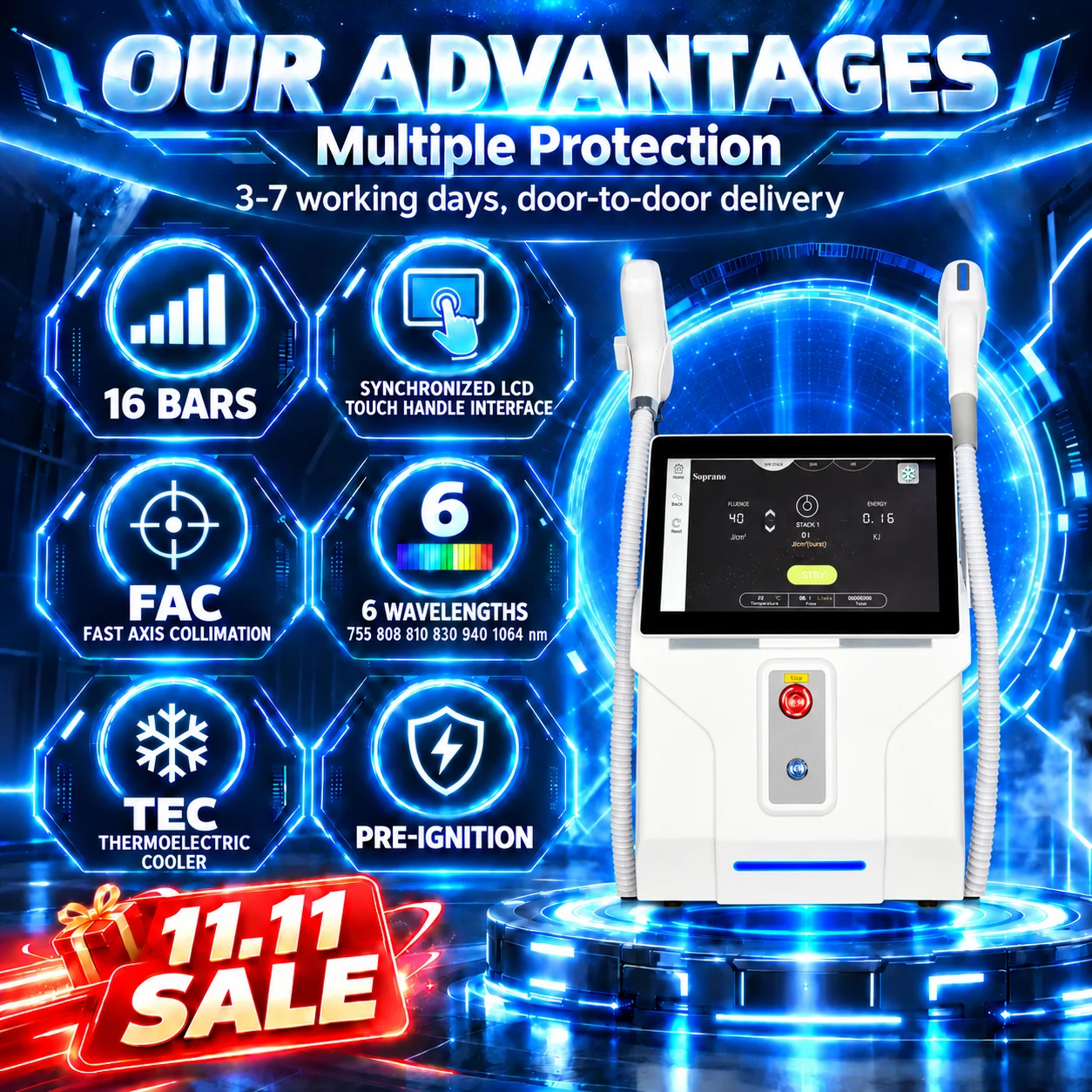 Diode Laser Hair Removal Machine 2 in 1 ND YAG Pico Q Switch Permanent Painless Epilation 6 Wave 755 808 810 830 940 1064nm