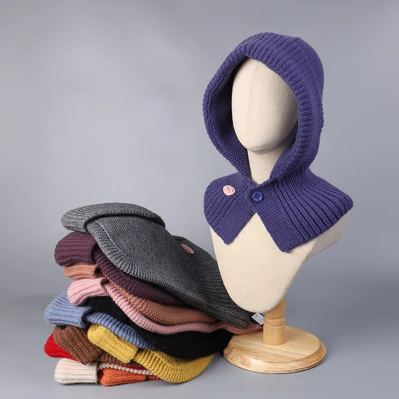 

One-piece Hat and Scarf for Women Warm Ear-protecting Windproof Cycling Bomber Hat Fashion Solid Color Knitted Balaclava Hat
