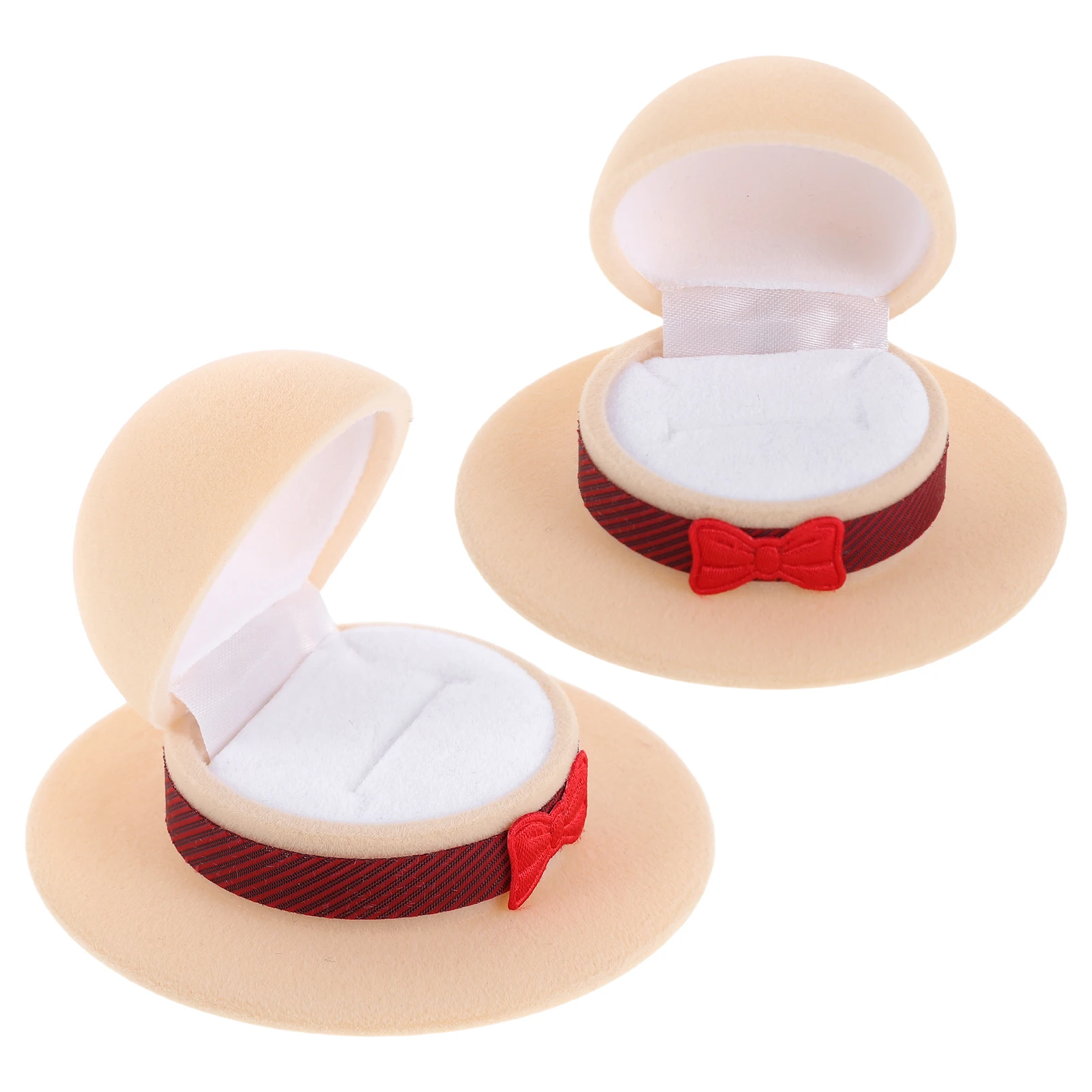 

2Pcs Hat Ring Box Velvet Jewelry Boxes Earring Organizer Storage for Women with Lids Travel Small Trinkets Container Retro Style