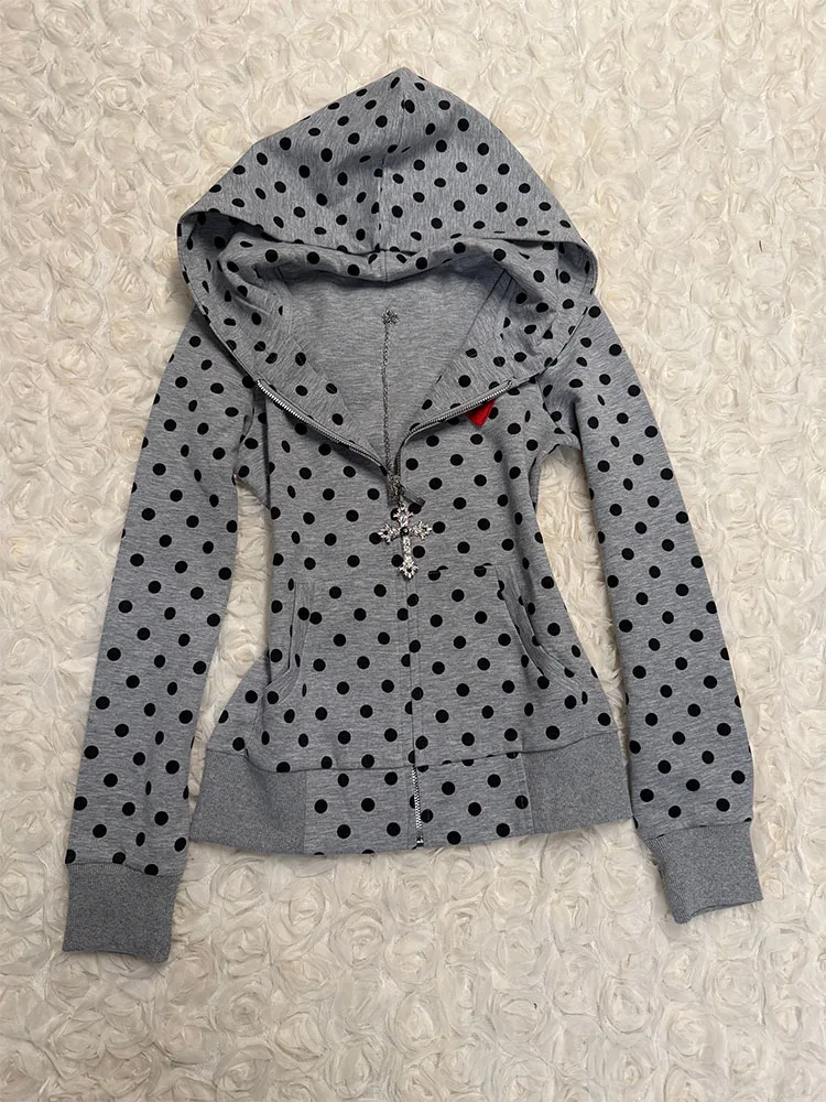 

Cherry Little Language Оригинальная корейская повседневная куртка с капюшоном в горошек, уникальный дизайн, премиум-класс, весна-осень, женская