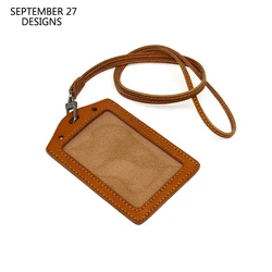 ID Badge For Office Work Genuine Leather Driving License Bag Lanyard Neck Strap Large Size Work ID Bus Card Bag