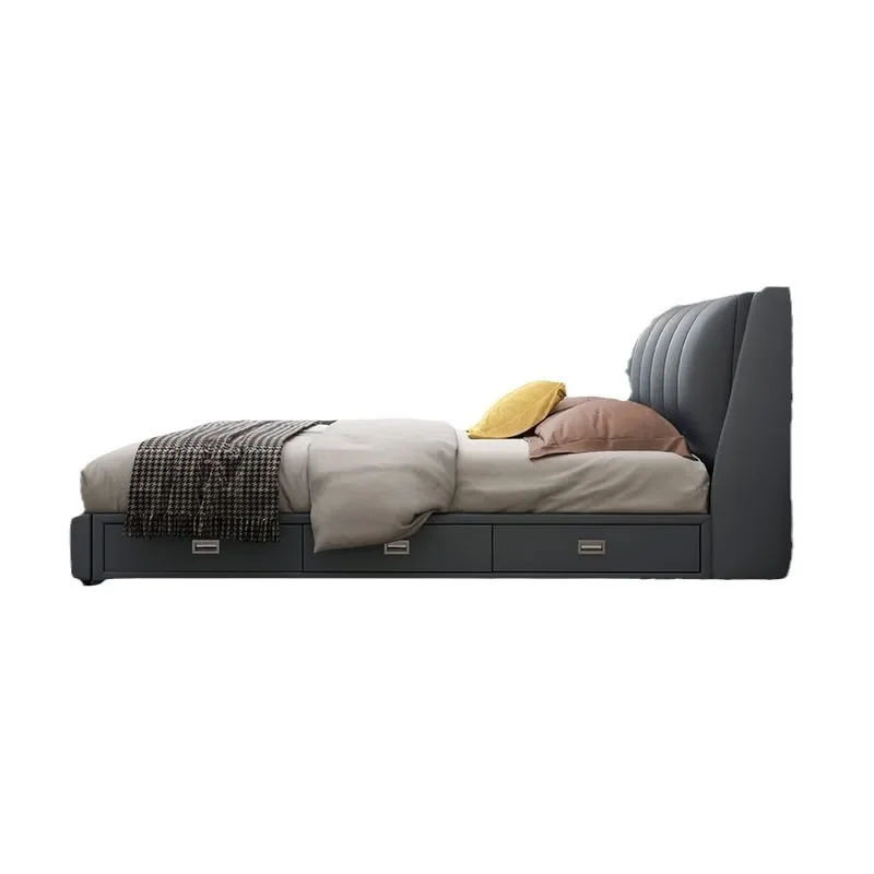 

Soft bag bed, Nordic, light luxury technology cloth, Italian minimalist home, bedroom, solid wood double leather art bed