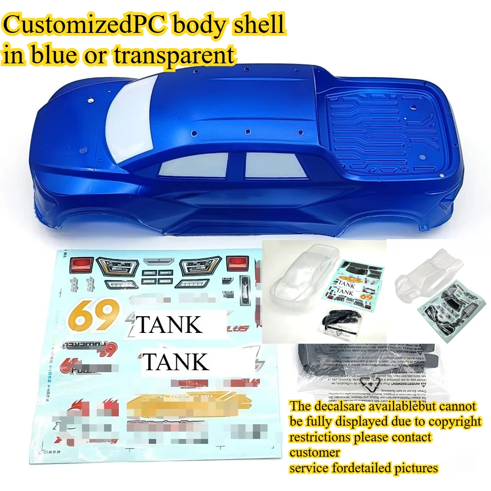 1/8 RC PC Body Shell for FS Tank Cheetah 360mm Wheelbase Blue/Clear Customizable Size With Decals Replacement Accessories