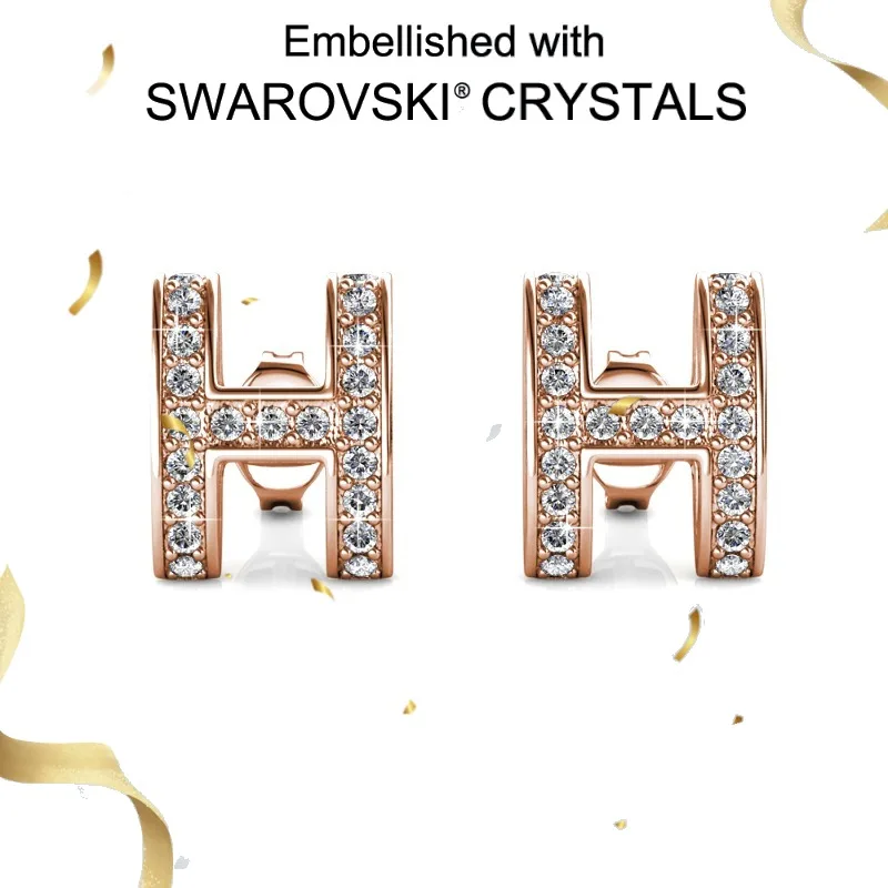 

Daisini Серьги-гвоздики из стерлингового серебра 925 пробы с буквой H, украшенные кристаллами Сваровски для женщин и мужчин, изысканные позолоченные драгоценности 18 карат