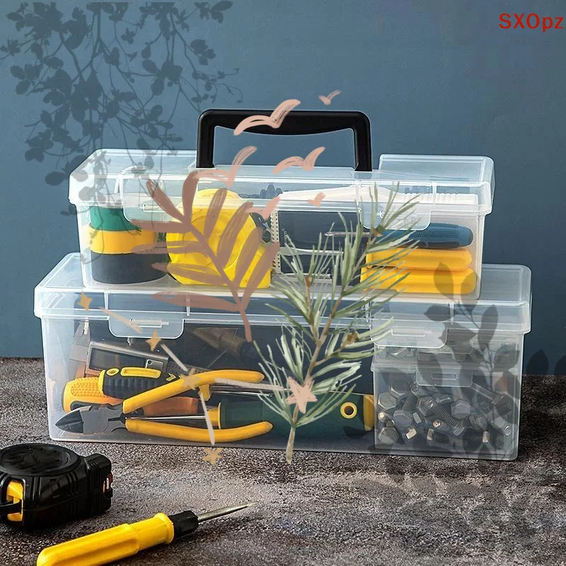 1Pcs Portable Large Capacity: Transparent Handheld Toolbox Thickened Plastic Hardware Storage Handle