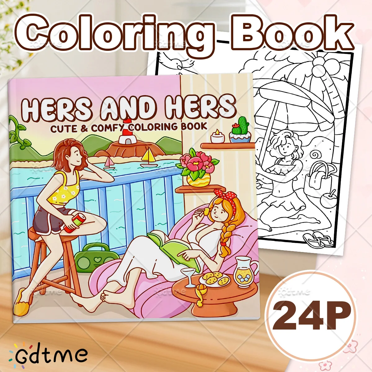 Hers and Hers Cute & Comfy Coloring Book for Adults, Relaxing Girl Friends Coastal Leisure Scenes,Stress Relief Drawing Book